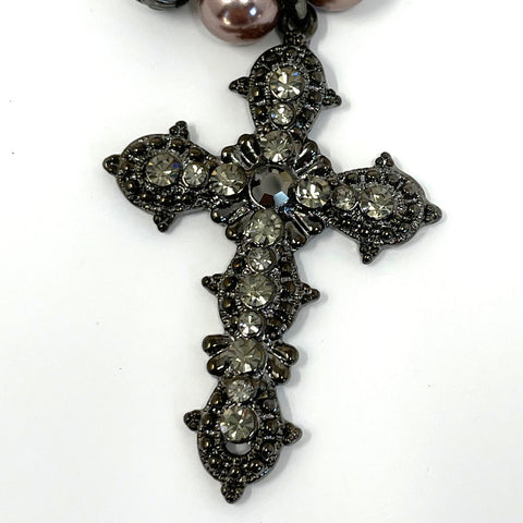 Sky Haze Cross -  Pearl Chain and Austrian Crystals