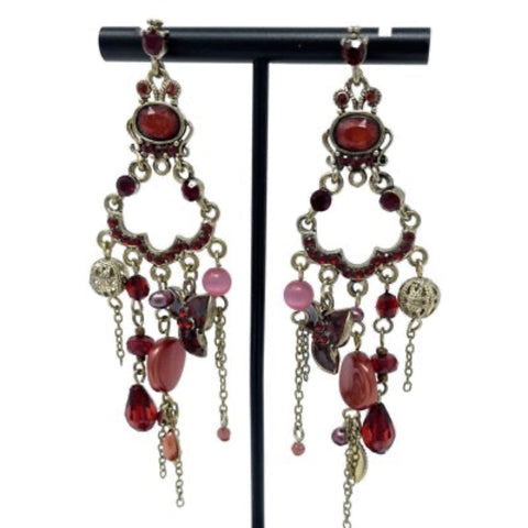 Boho Ruby Red Earrings with Fresh Water Pearls
