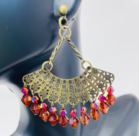 Aztecia Fan Earrings in Antiqued Bronze