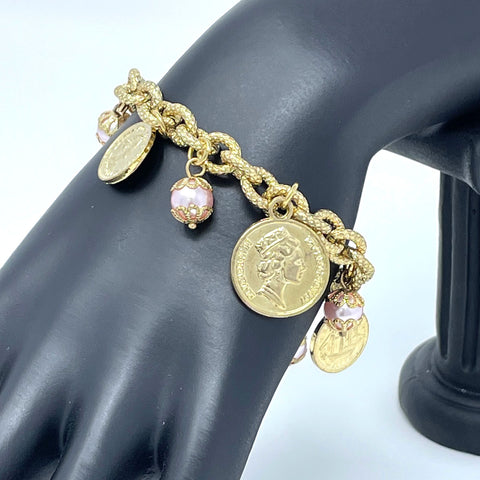 Liz Collection -  Golden Coin and Mauve Pearl Bracelet
